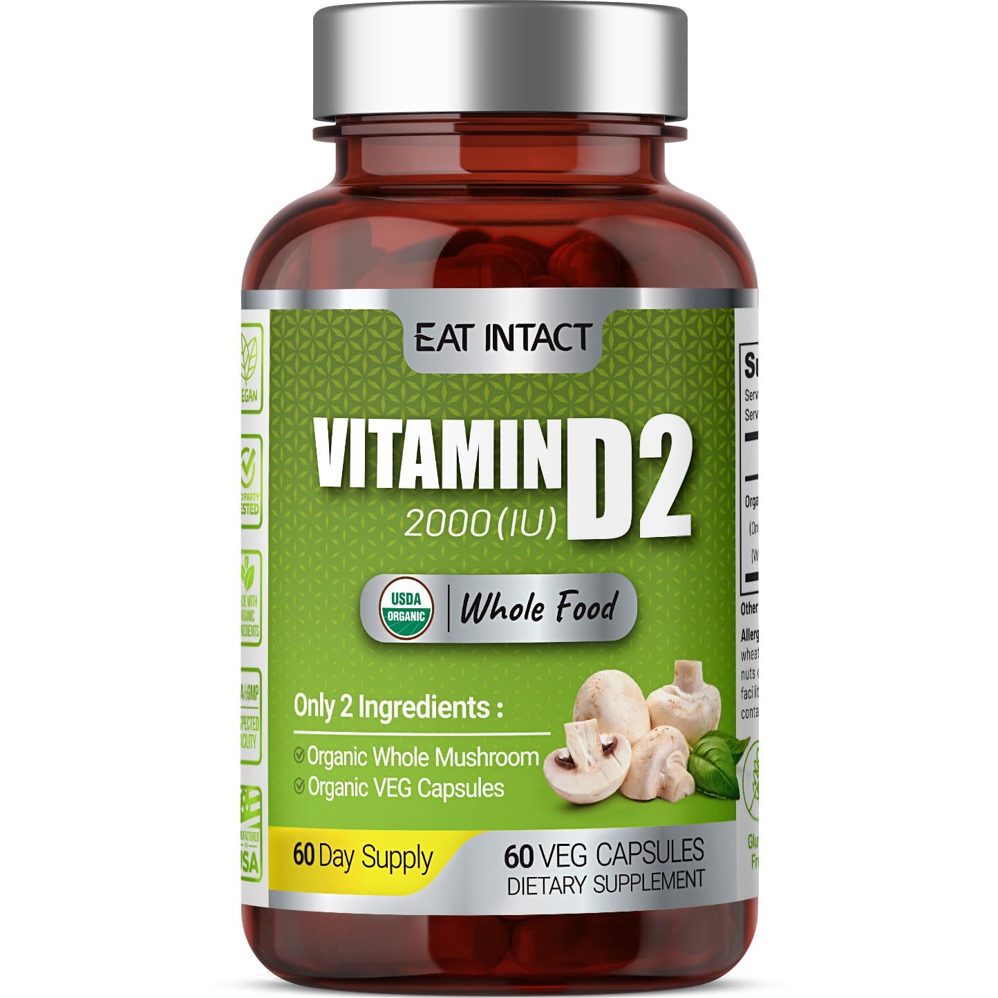EAT INTACT Organic Vegan Whole Food Vitamin D2 2000 IU (50 mcg) (1)