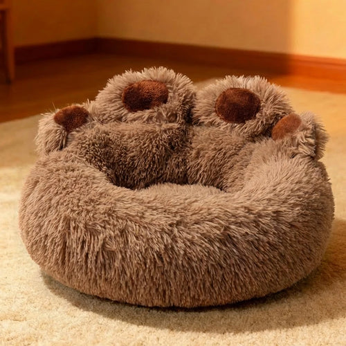 Large Dog Winter Bed Paw Shape Calming Pet Bed, Plush warm Donut Bed