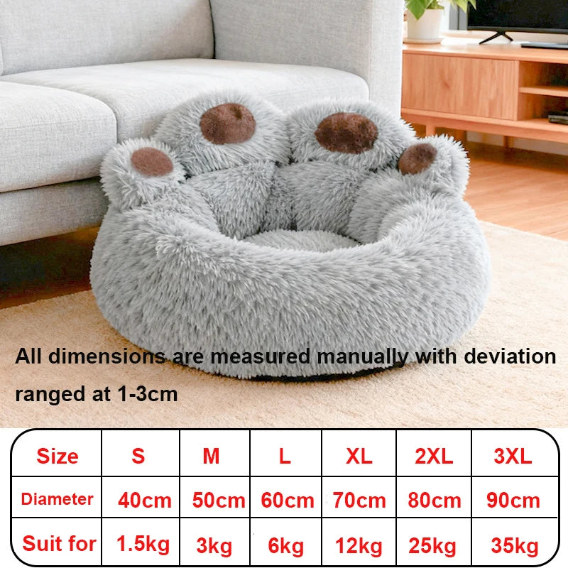 Large Dog Winter Bed Paw Shape Calming Pet Bed, Plush warm Donut Bed