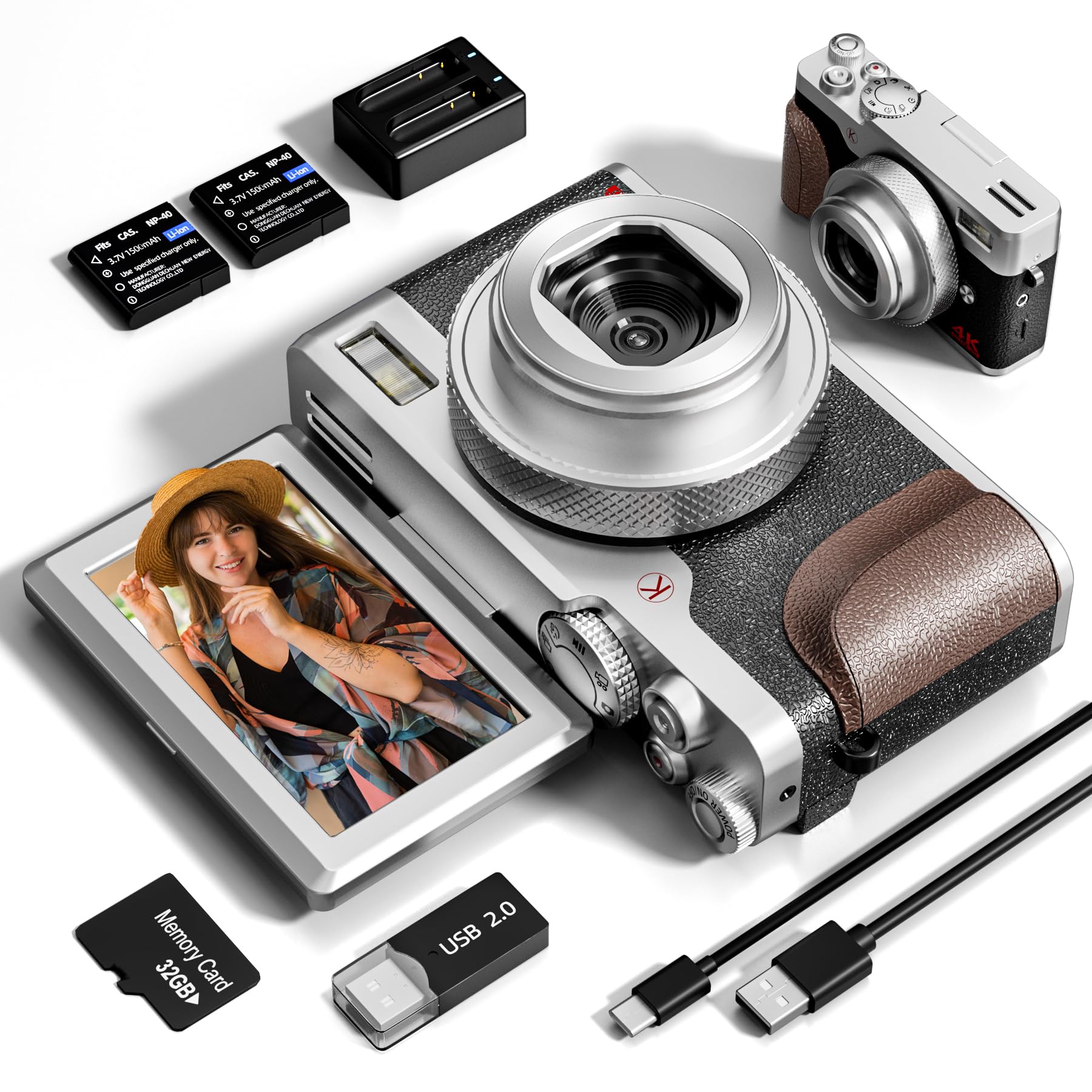 Digital Camera Cameras for Photography64MP&5K Video Camera 18X Zoom Vlogging Camera for YouTube Portable Compact Small Camera with 2 Batteries Digital Point and Shoot Camera